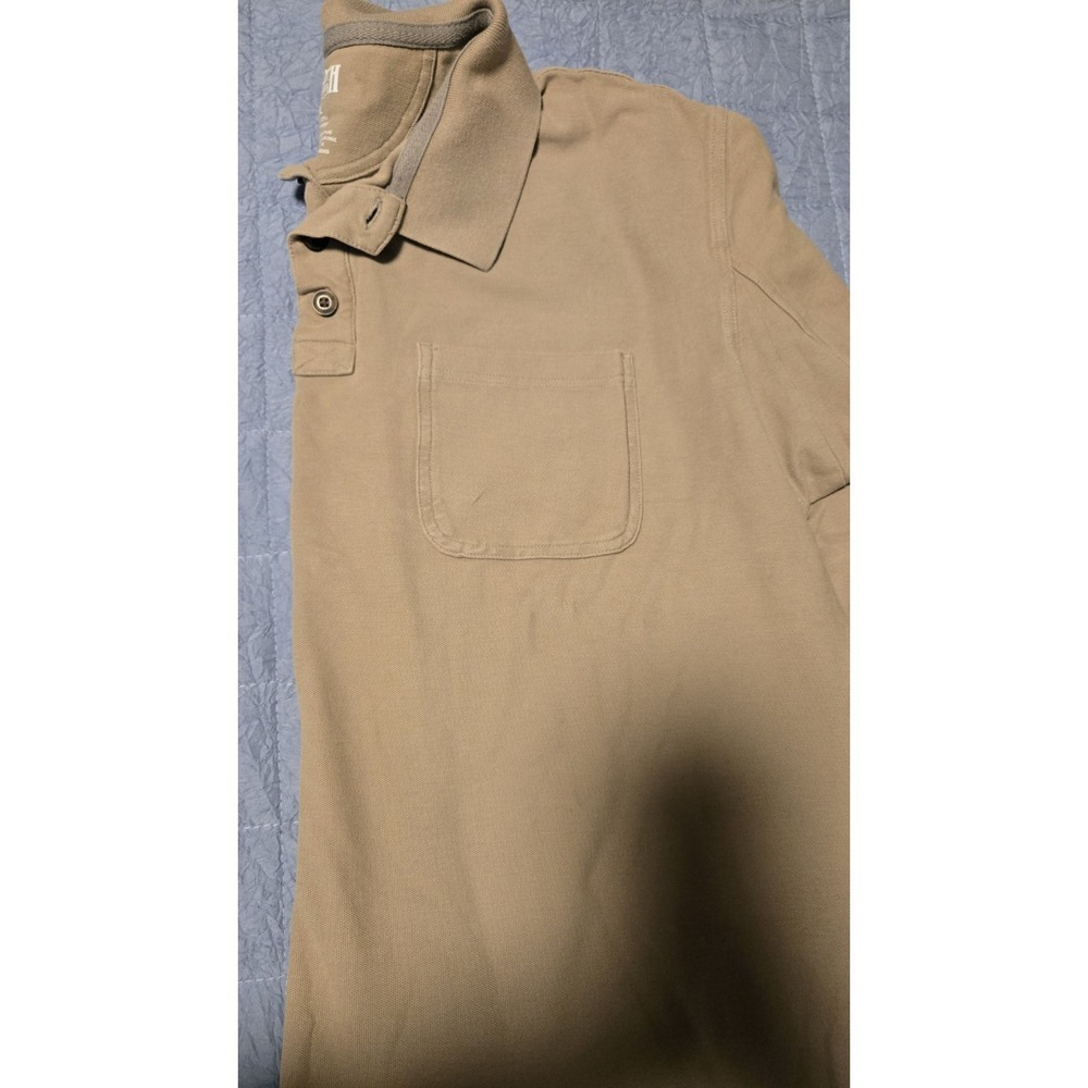 Duluth Trading Co Mens Long Sleeve Polo Shirt XL Tan Cotton Pocket Pin Hole - Picture 6 of 6